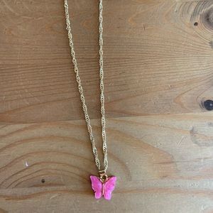NWT Magenta Pink Butterfly Necklace